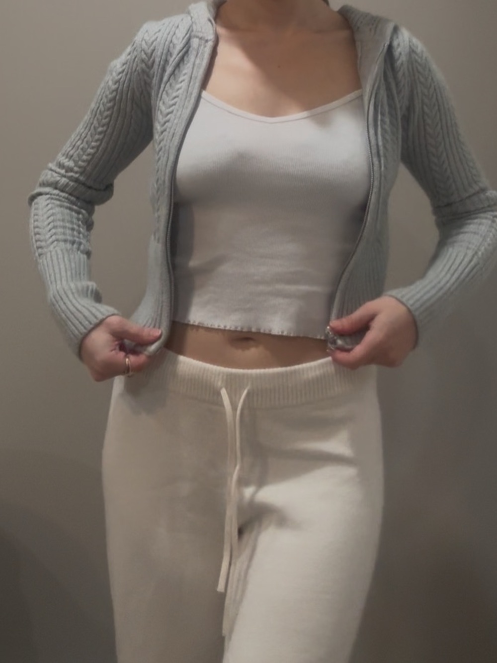 Garage Spring Gray Cable-Knit Zip Hoodie Sweater - Picture 2 of 8